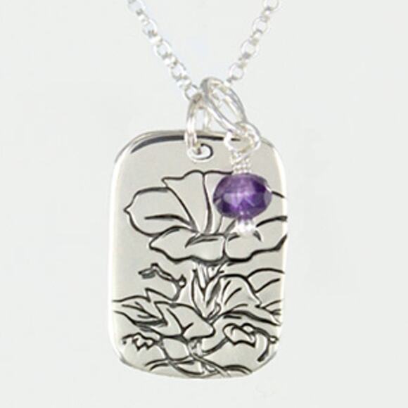 Far Fetched Amethyst Morning Glory Quote Pendant Necklace 925 Sterling Silver - Picture 1 of 3